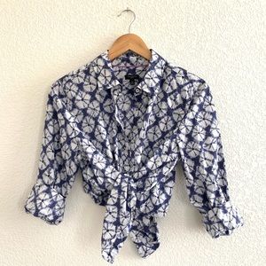 Talbots | Blue patterned long sleeve button up shirt size large petite